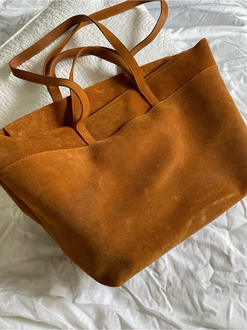 Madewell Essentials Suede Tote in Cognac Brown